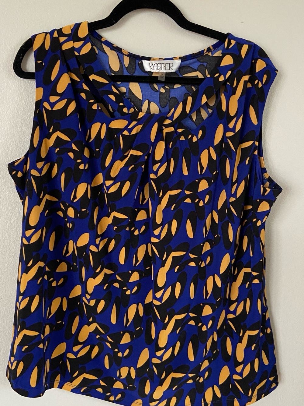 Kasper Women's Blue & Mustard Abstract Sleeveless Blouse